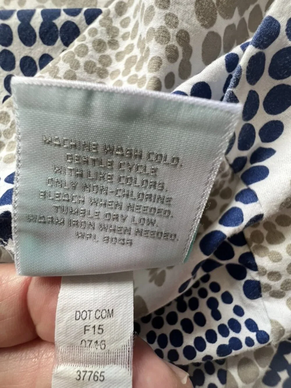 Martha Stewart PAIR Pillowcases Standard Blue Tan White Dots 100% Cotton Bedding